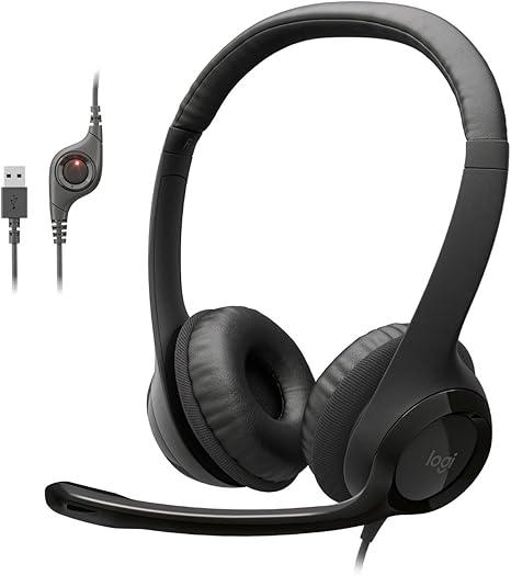 Logitech H390 Wired Headset for PC/Laptop, Stereo Headphones with Noise Cancelling Microphone, USBA, inLine Controls, Works with Chromebook  Black