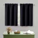 OWENIE Black Kitchen Curtains 36 Inch Length, Short Blackout Small Thermal Insulated Cafe Curtains Tier Over Sink Rod Pocket Half Window for Bathroom Bedroom Camper RV Bunk, 2 Panels, Each 30" Wx36 L