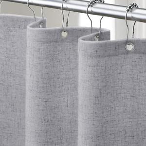 XOGUIBO Linen Shower Curtain Flax Grey, Fabric Boho Farmhouse Shower Curtains for Bathroom Cotton Natural Cloth Liner Set 72" W x 72" L