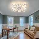 Modern LED Ceiling Light Fixture Dimmable, 28" White Modern Flower Ceiling Light with Remote Control, Low Profile Flush Mount for Bedroom, Kitchen, Living Room
