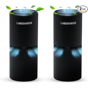 LabCharge Small Ionic Air Purifier for Home & Bedroom – Silent HEPA Filter – Covers 250 Sq Ft  Free Cleaner for Pets, Hair, Smoke, Dust, Odors & Dander – Compact & Black Design  Pack of 2