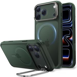 ESR for iPhone 17 Pro Case with Stash Stand, Compatible with MagSafe, Military-Grade Drop Protection Magnetic Phone Case, Scratch-Resistant Back Cover, Frosted Green