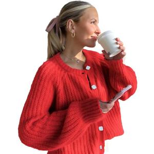 Women’s 2025 Fall Cardigan Sweater Soft Chunky Knit Cardigan Vneck Button Down Cropped Cardigan Outwear,Size Medium