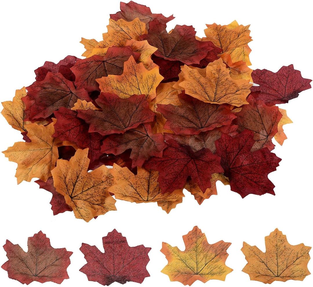 PATIKIL Artificial Leaves, 200 Pcs Mixed Fall Maple Autumn Fake Leaf for Wedding Party Thanksgiving Halloween Decoration, 4 Assorted Color