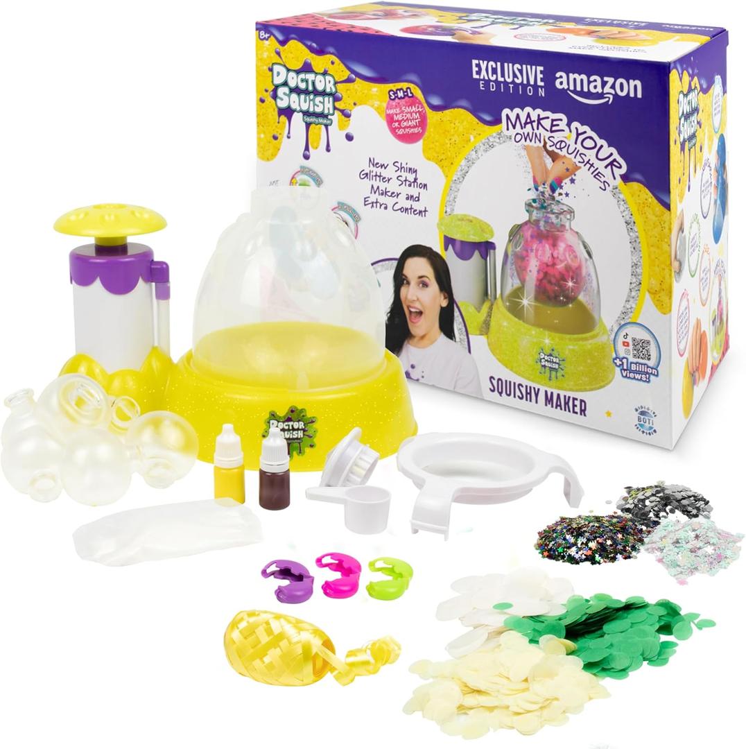 Doctor Squish: Squishy Maker, New Shiny Glitter Station Maker, Decorate with Confetti, Sparkles & Colored Ink, Variety of Sizes, Just Add Water to Make Your Own Slime, For Ages 8+