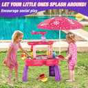 HYES Water Table for Toddlers 3-5, 3-Tier Kids Splash Sand Table Water Toys with Umbrella, Rain Showers Splash Pond for Outdoor Beach Backyard Summer, Activity Sensory Playset for Boys Girls, Red