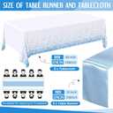 Tudomro 12 Pcs White and Light Blue Disposable Plastic Tablecloths and Satin Table Runner Set 54x108 Inch Tablecloth 12x108 Inch Table Runners for New Year Wedding Birthday Baby Shower Graduation