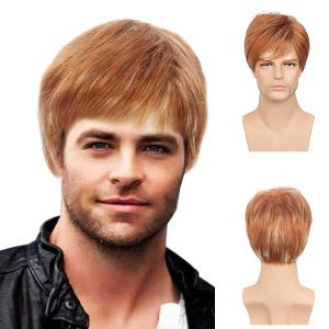 Baruisi Mens Wig Short Light Brown Costume Hair Replacement Synthetic Cospaly Halloween Hair Wigs