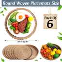 Boho Placemats 4/6/8 Set of Round Woven Placemat Macrame Style Bicolor Stitching Long Table Runner Farmhouse Rustic Natural Burlap Cotton for Kitchen Dining Table(6 Sets,Blue,12x72)