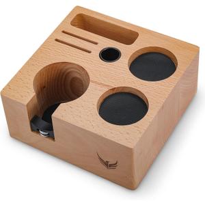 KNODOS Tamping Station 54mm for Breville Espresso Machine Accessories – Portafilter Holder with Tamper, Distributor, Dosing Funnel, WDT Tool & Puck Screen Slots, 54mm Beech Wood