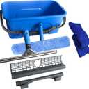 Squeegee with Shelf Storage for Window Cleaning,Window Cleaning Squeegee kit with Bucket&Microfiber Scrubber,Bathroom,Shower Doors,Mirrors,Tiles,and Car Windows Blue, 17.7"L x 10.63"W x 7.87"H