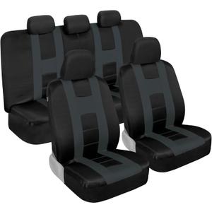 BDK carXS Charcoal Gray Two-Tone Car Seat Covers with Matching Back Seat Cover, Made to Fit Most Auto Truck Van SUV, Interior Car Accessories Full Set