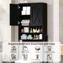 Vabches Over The Toilet Storage Cabinet, Farmhouse Over Toilet Storage Cabinet, Metal Frame with 2 Barn Doors, Home Space-Saving Toilet Rack for Bathroom, Toilet, Laundry Room,Black, 24.41" x 7.68" x 66.54"