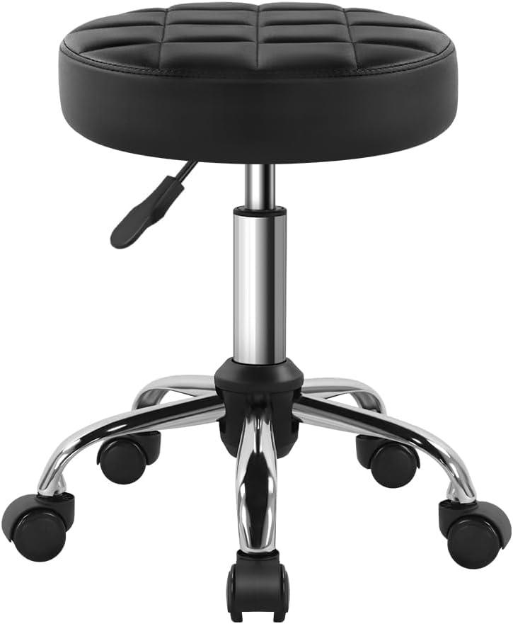 Black Classic Swivel Stool with Wheel for Salon Work Home SPA Shop Height-Adjustable and Cost-Effective Rolling Stool Chair Small, 13.8"D x 13.8"W x 18.9"H