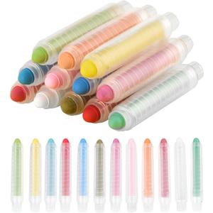 NewFamily Dustless Chalk for Kids, Colored Sidewalk Chalk With Holder,Non-Toxic Washable Toddlers Chalks Drawing Writing for Outdoor Art Play,Blackboard  (12 Pcs)
