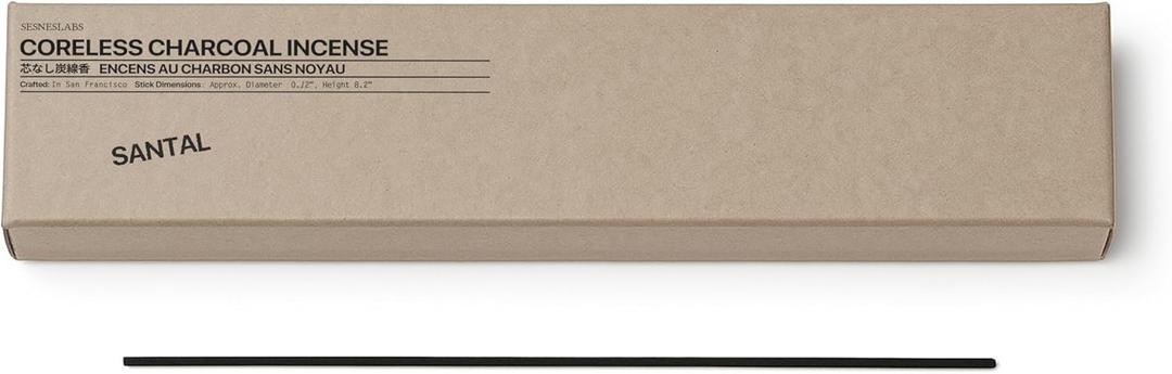 Sesneslabs Santal Coreless Pure Incense Sticks, Artisan-Crafted Niche Scent, Exclusive Low-Smoke Bamboo Charcoal Formula, Clean-Burning, 1-Hour Burn Time, 20 Sticks