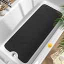 HITSLAM Non Slip Bathtub Mat 40 x 16 Inch, Extra Long Bath Mat for Tub, Soft PVC Loofah Shower Floor Mat with Drain, Quick Drying Bathroom Tub Mat for Wet Area, Without Suction Cup, Black