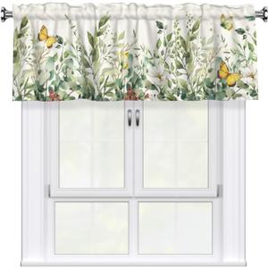 Eucalyptus Leaves Valances for Window, Kitchen Window Curtain Sage Green, Floral Leaf Decorations Valance for Living Room Laundry Bathroom 54x18 inch with 3 inch Rod Pocket