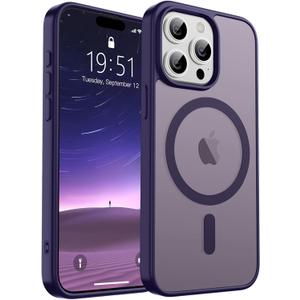 Magnetic for iPhone 15 Pro Case (Compatible with MagSafe) (Military Grade Drop Protection) Translucent Matte Shockproof Phone Case, Dark Purple