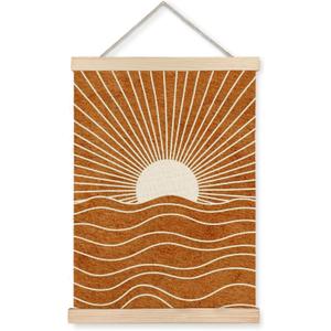 Yomisex Abstract Boho Sun Sunlight Wall Art Poster, Retro Mid Century Modern Burn Orange Boho Sunset Sunrise Canvas Prints Wall Art Framed for Home Bedroom Office Decor, 12x16 Inch