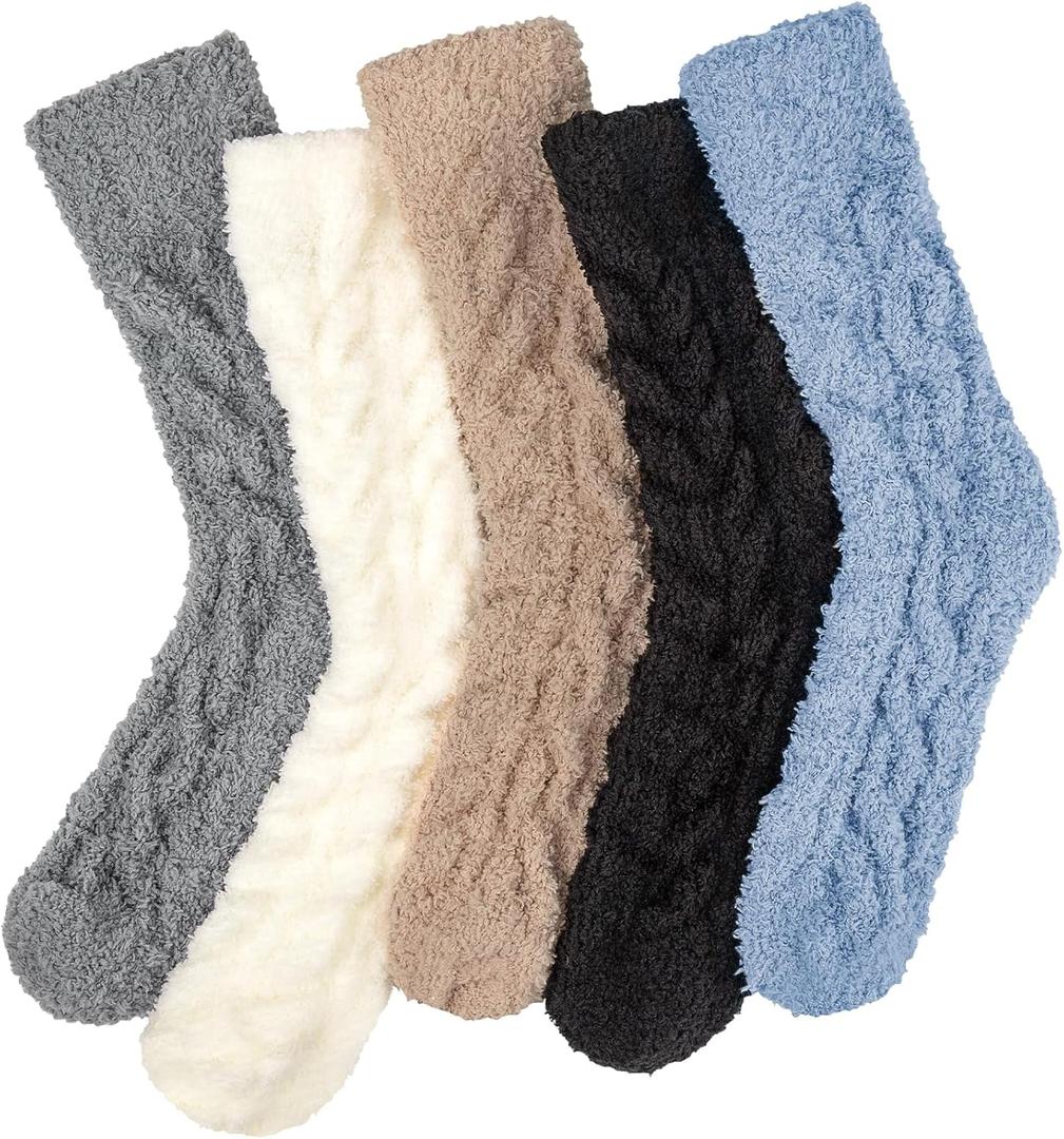 Loritta 5 Pairs Womens Fuzzy Socks Cozy Soft Fluffy Cute Cat Animal Winter Warm Slipper Socks Christmas Stocking Stuffers (F-dark Twist Design)
