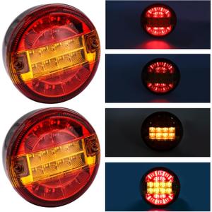 Round 2Pcs LED Tail Light Red and Yellow Hamburger Round Stop Turn Brake Trailer Tail Lights Round Park Turn Signal Marker Lights Suitable for Station Trucks Trailers (Red&Yellow) 