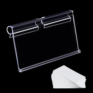 80pcs Plastic Label Holder Retail Sign PVC Clear Shelf Label Holder on Hook (Includes 100 Pieces Label Inserts) (1.65H*3.15L inch / 4 * 8 cm)