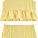 LIZENS Girls Two Piece Swimwear Striped Swimsuit for Kids Girls Swimsuit Tankini Set (5-6 Years, Yellow)