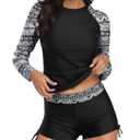 Aqua Eve Women Two Piece Rash Guard Long Sleeve Swimsuit Swim Shirt with Shorts Modest Bathing Suit UPF 50+ Ethnic XL (XL)