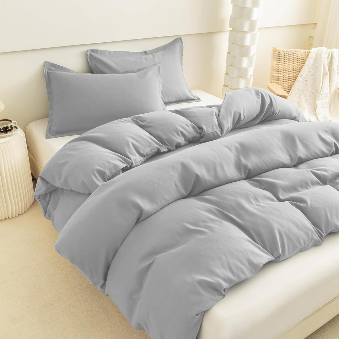 Twin Size 2-Piece Duvet Cover Set - Ultra Soft Brushed Washed Microfiber Bedding - 1 Comforter Cover & 1 Pillow Shams (Comforter Not Included) (Twin (66" x 90"), Light Gray)