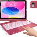typecase Touch iPad 11th 10th Generation Case with Keyboard (11" 2025, A16 & 10.9" 2022) 360 Rotatable, 11-Color Backlit, Multi-Touch Trackpad, Pencil Holder, Thin & Light Pink