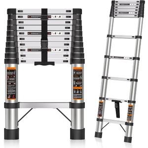 Telescoping Ladder 10.5 FT Stainless Steel Extension Ladder, Collapsible Telescopic Rv Ladders Extendable Telescope Folding Compact Adjustable Portable Ladders for Home Roof, 330lbs Max Capacity
