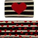 Artoid Mode Watercolor Stripes Love Heart Kitchen Mats Set of 2, Seasonal Valentine's Anniversary Wedding Low-Profile Floor Mat for Home Kitchen - 17x29 and 17x47 Inch