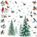 Christmas Window Clings 2 Sheets Xmas Tree Window Decals Adhesive Windows Stickers for Winter Party with Bird Mistletoe Pine Cone Snowflake Designs for Home Office Windows Glass Mirror Decor
