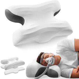 CPAP Pillow for Larger-Framed Men, Ergonomic Memory Foam Bed Pillow to Reduce Air Leaks, Facial Pressure, Height Adjustable for Side Back Stomach Sleepers, 23.6"x15.74"x5.11"/5.9"