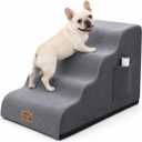 4-Step Dog Stairs for Small Dogs & Cats, 13.8" H Non-Slip Pet Steps with Side Storage Pocket, Sturdy High Density Foam Dog Ramp for Sofa, Couch & Chair, Washable Cover, Grey