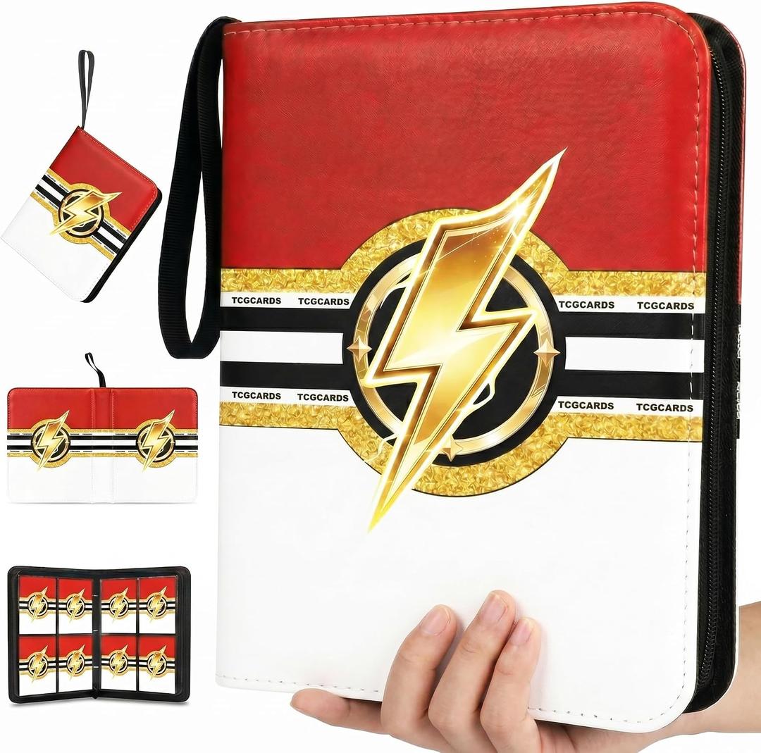 Homedepal Trading Card Binder with Zipper, 400 Capacity - Includes 50 Cards Sleeves Pages, 4-Pocket for Pokemon Cards, Sports Cards, MTG, Yu-Gi-Oh - Dust-Proof Collector Album(LightningG, 400 Pockets)