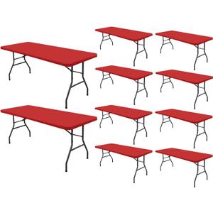 10 Pack Picnic Fitted Table Cover for 8 Foot Tablecloth for Rectangle Tables Waterproof Stretch Washable Folding Indoor and Outdoor Spandex Table Cloth for Camping Banquet and Parties (Red,30" x 96")