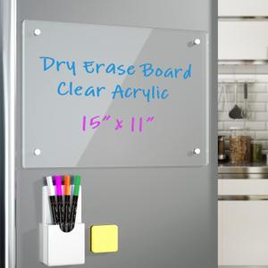 Acrylic Note Board Refrigerator Dry Erase Board Magnetic Clear 15x11 Includes 4 Dry Erase Markers