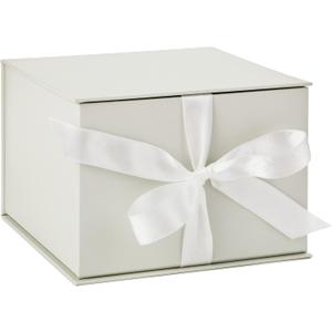 Hallmark Medium Gift Box with Lid and Shredded Paper Fill (Grey White 7 inch Box) for Weddings, Bridal Showers, Graduations, Birthdays, Bridesmaids Gifts, All Occasion (1 Count (Pack of 1))