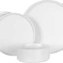 GZG Classic Series - Plates and Bowls Set for 6, 18 Piece Stoneware Dinnerware Sets, Microwave and Dishwasher Safe Lead-Free Handcrafted Ceramic Dishes Set - Ivory White