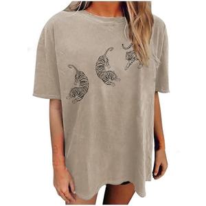 Avanova Women Tigers Graphic Oversized Tee Top Short Sleeve Loose Crewneck Summer T-Shirt, Size XXXL, haki Tiger