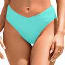 Zmart Women V Cut Cheeky Bikini Bottoms - Mid Waist High Cut Swim Bathing Suit Bottoms V Front Swimsuit,Medium