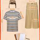 Ramede 9 Pcs Adults Halloween Sitcom Costume Set Striped T-shirt Pants Hat Suspenders Repair Patch for Cosplay Outfits(M)
