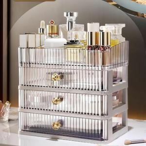 Clear Makeup Organizer with 3 Drawers, Bathroom Organizer and Storage, Ideal for Desk and Dresser Vanity Countertop, Great for Cosmetics, Skincare, Perfume,Toiletry