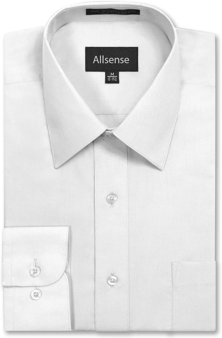 Allsense Mens Regular-Fit Long-Sleeve Dress Shirt (15"-15.5" Neck 32"-33" Sleeve, White) 4xl