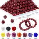 120PCS FIVEIZERO Rhinestone Beads for Jewelry Making, 10mm Dark Red Shiny Round Shamballa Disco Bead, Sparkle Crystal Clay Beads for DIY Bracelets, Necklaces, Earrings, and Crafts