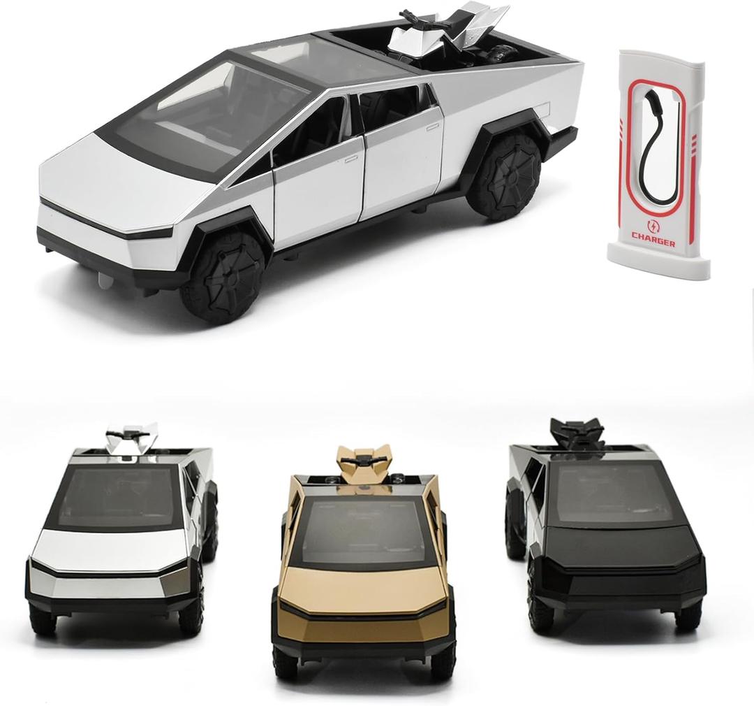 Toy Car | 1/32 Diecast Cars for Kids 6+ | Lights, Sounds & ATV | Bonus Pretend Charging Station | Model Truck Vehicles for Boys | Cool Truck Gifts (Stainless Steel)