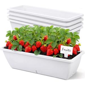 Window Boxes Planters 24 Inch Plastic, White, 4 Pcs