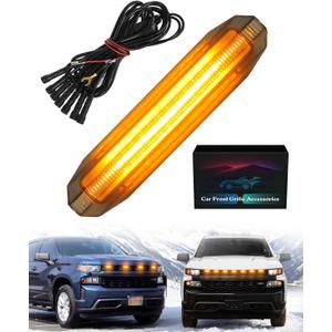 OKLSG Front Bumper LED Grill Light for 2019 2020 2021 Chevrolet Silverado 1500 Raptor Marker Lights fit WT Custom OEM Grille Accessories (Amber Lights, 7)